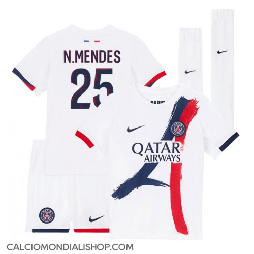 Maglie da calcio Paris Saint-Germain Nuno Mendes #25 Seconda Maglia Bambino 2025-26 Manica Corta (+ Pantaloni corti)
